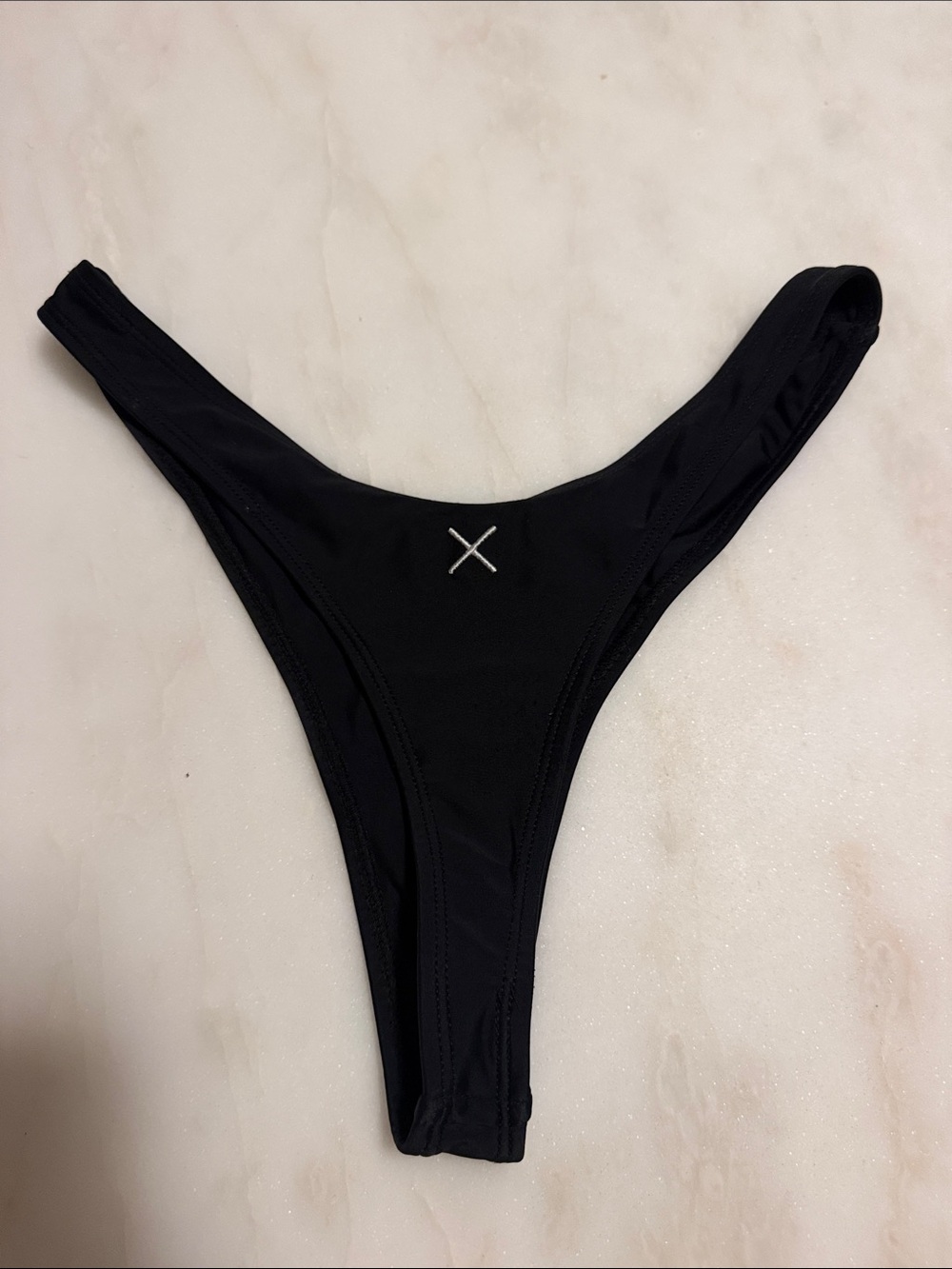 Boutine LA Black Cheeky Bikini Bottom with Silver X Accent NWOT